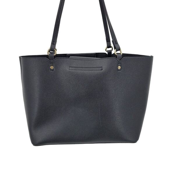 Nanette Lepore Black Vegan Faux Leather Tote Bag Multiple Pockets Shoulder Large - Picture 9 of 11